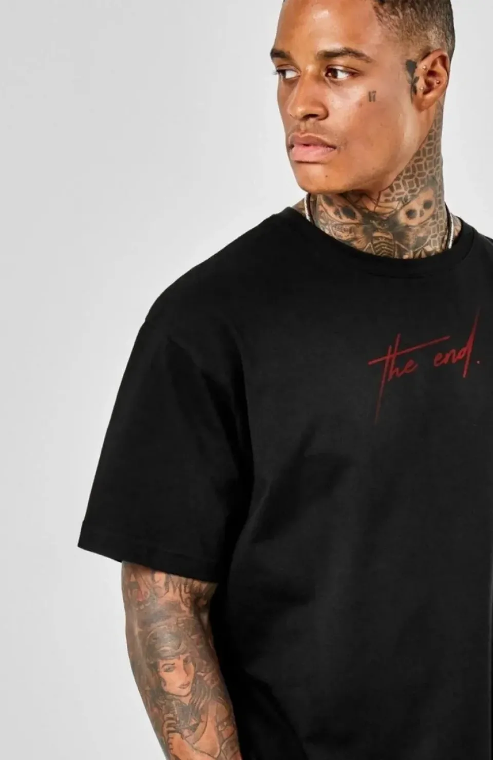 Unisex Baskılı Oversize T-Shirt - Siyah