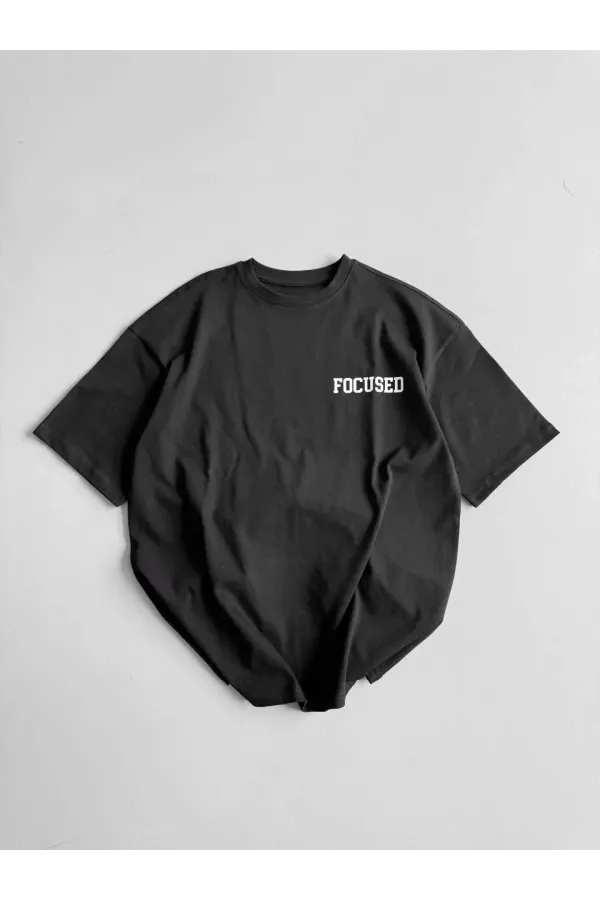 20/1 Penye CompackBaskılı Oversize Bisiklet Yaka Kısa Kol Yazlık T-shirt - Siyah