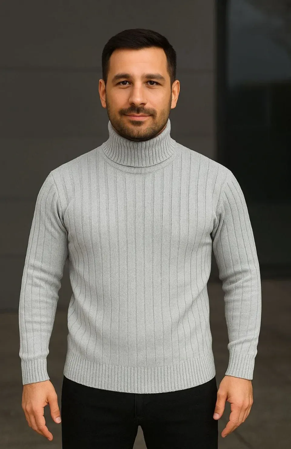 Erkek Fitilli Triko Kazak 2li Set Gri Siyah Regular Balıkcı Yaka Tam Boğazlı Triko Seti Modeli Kazak Somersan Giyim | Kadın, Erkek ve Çocuk Moda