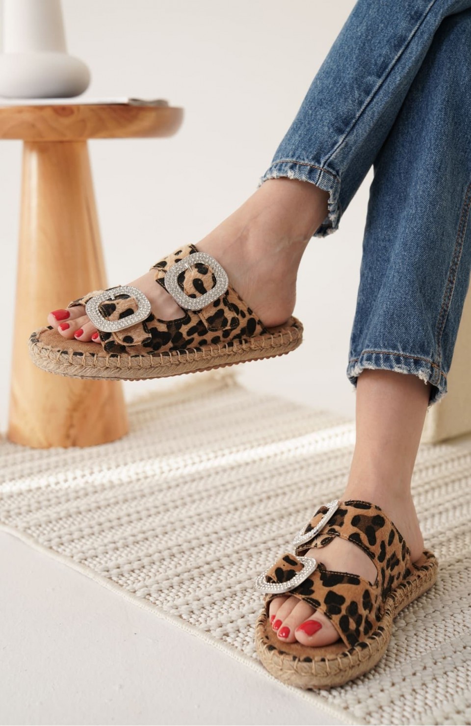 Süet Leopar Taşlı Kadın Terlik TR35MY05E Somersan Giyim | Kadın, Erkek ve Çocuk Moda