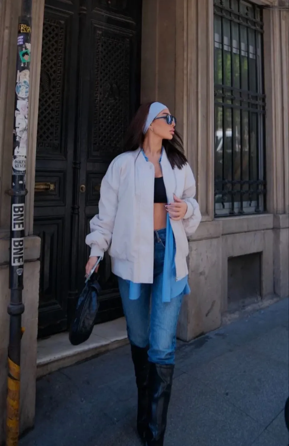 Cepli Bomber Ceket Mont - Beyaz