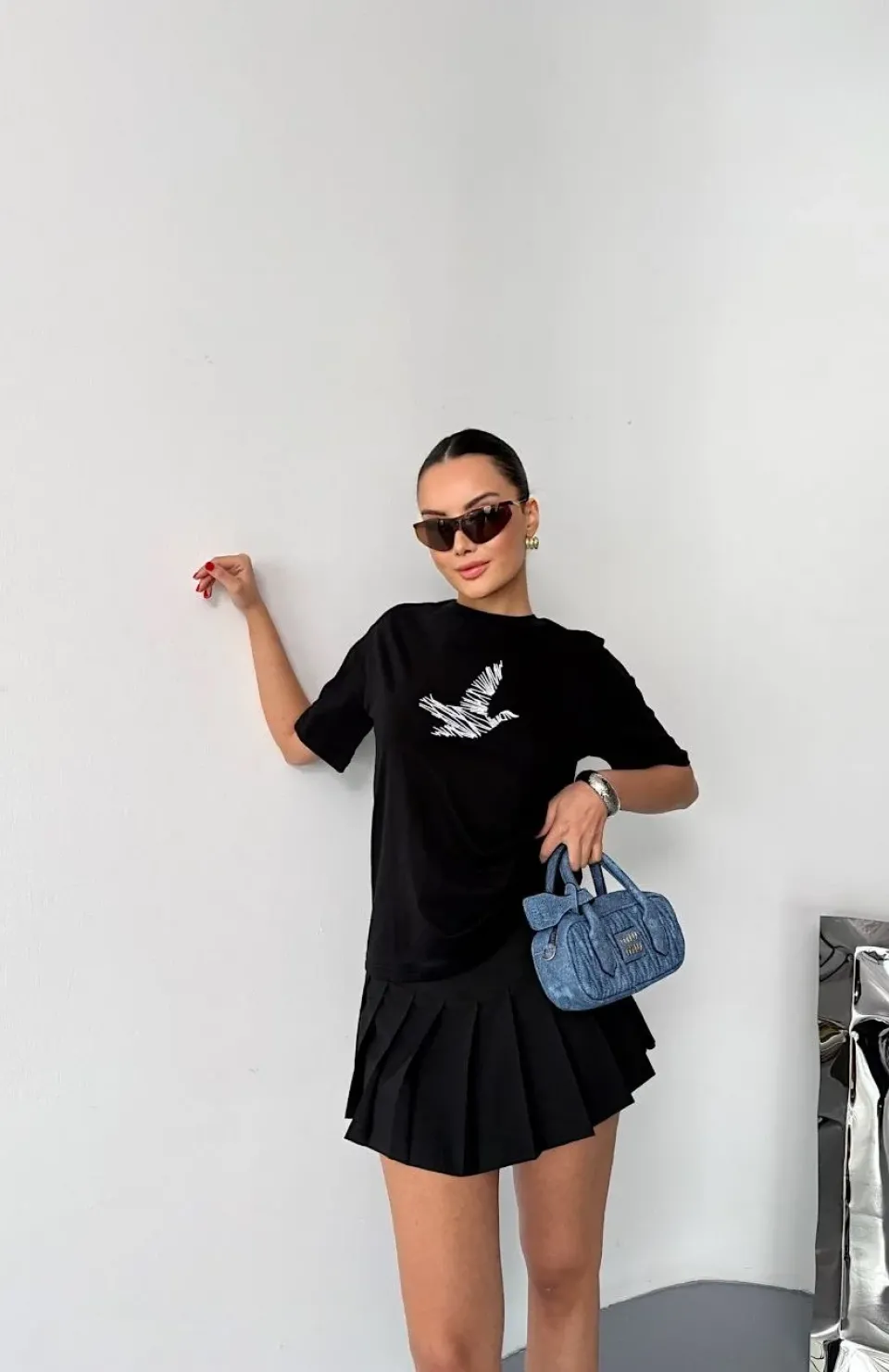 Kısa Kol Baskılı T-shirt - Siyah