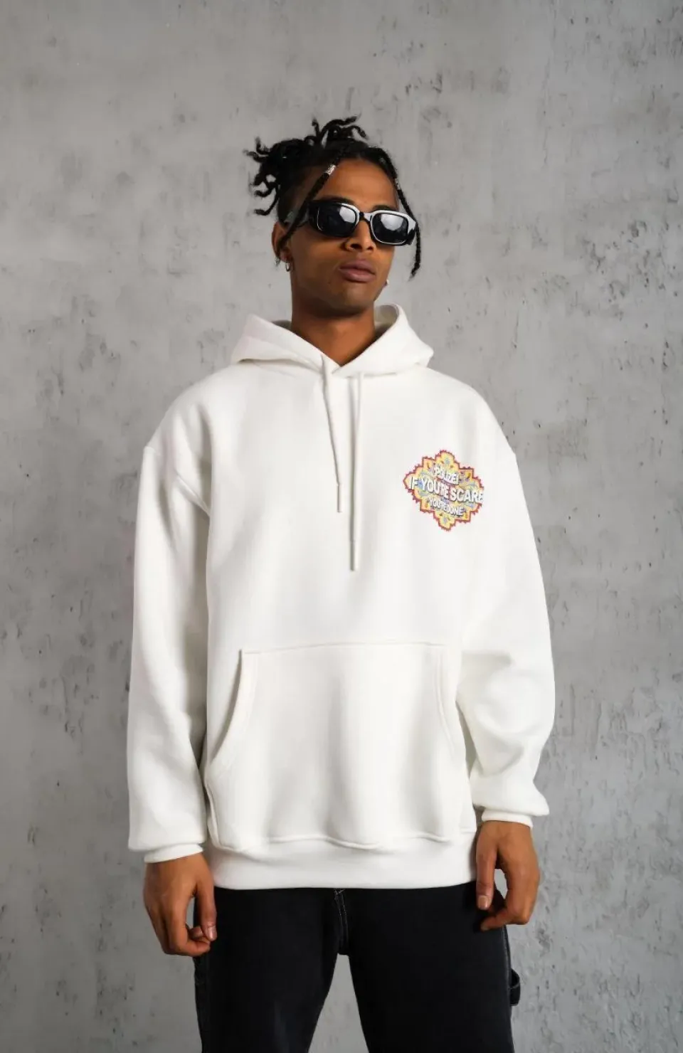 Erkek Kilim Desen Kapüşonlu Sweat- Beyaz Somersan Giyim | Kadın, Erkek ve Çocuk Moda