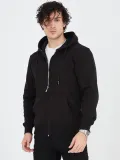 Erkek Kapüşonlu Düz Fermuarlı Hırka - Siyah