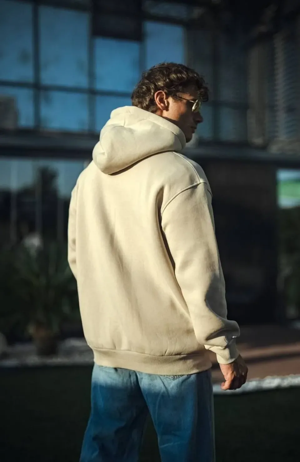 Üç İplik Penye Kapşonlu Basic SweatShirt - Bej