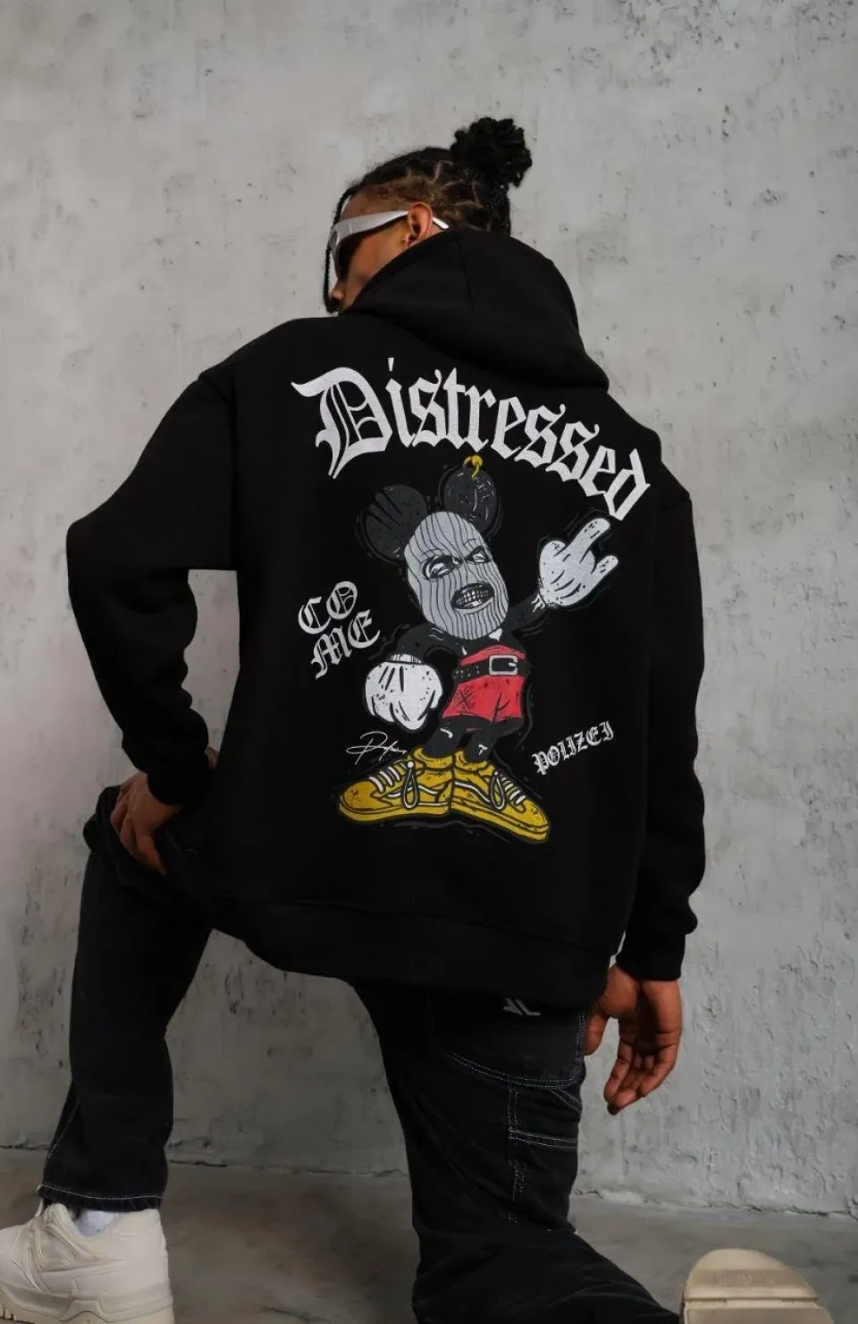 Erkek Üç İplik Baskılı Kapüşonlu Sweat - Siyah