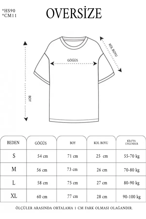 Unisex Bisiklet Yaka Baskılı Oversize T-Shirt - Kırmızı