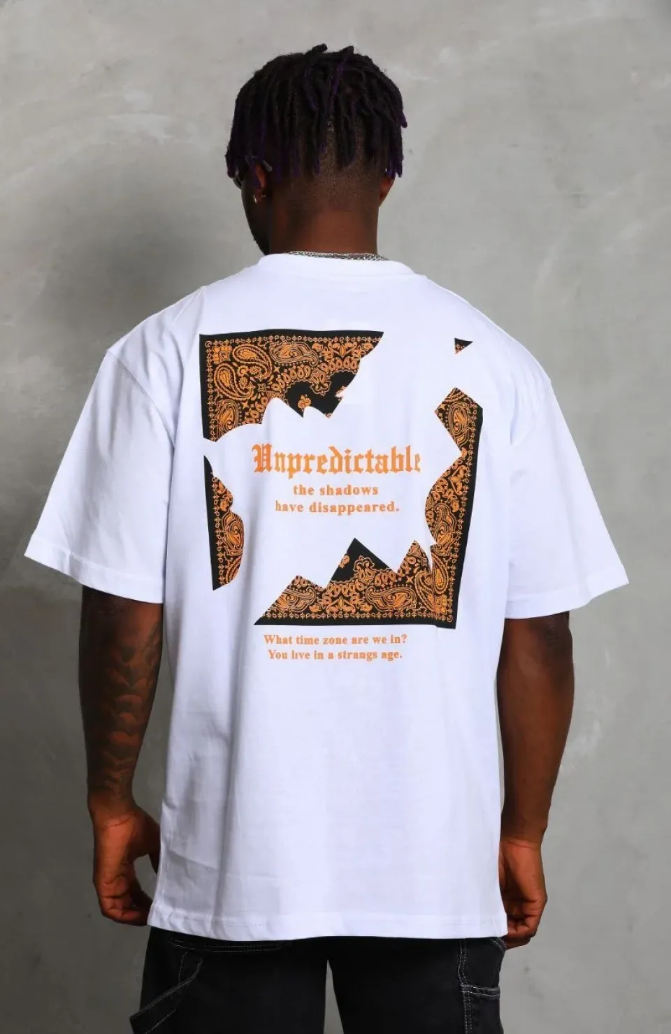 Unisex Oversize Baskılı Bisiklet Yaka T-Shirt - Beyaz