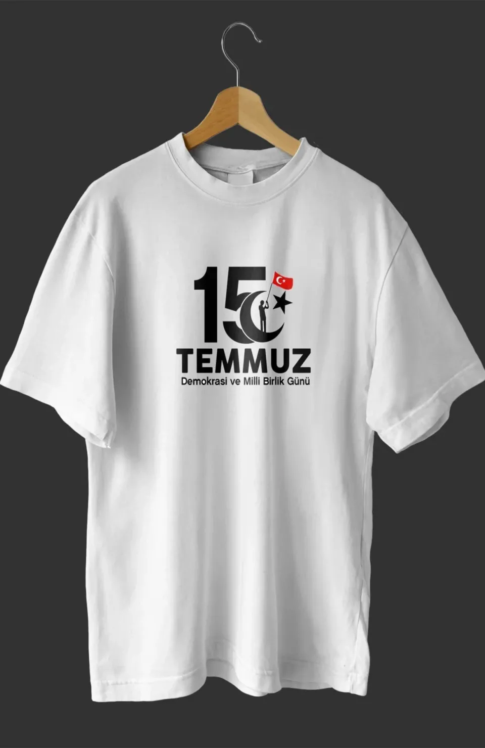 15 Temmuza Özel Tasarım Baskılı T-shirt - Beyaz