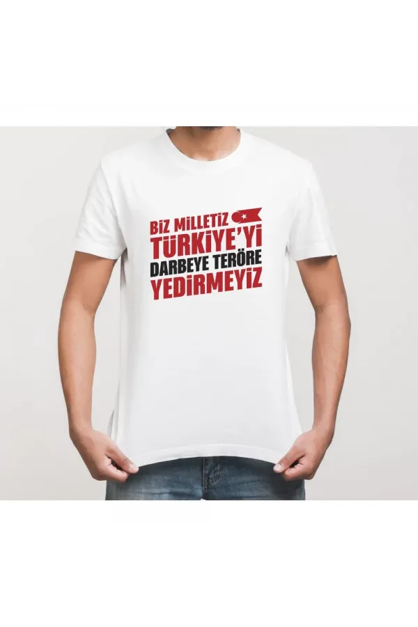 15 Temmuza Özel Tasarım YEDİRMEYİZ Baskılı T-shirt - Beyaz