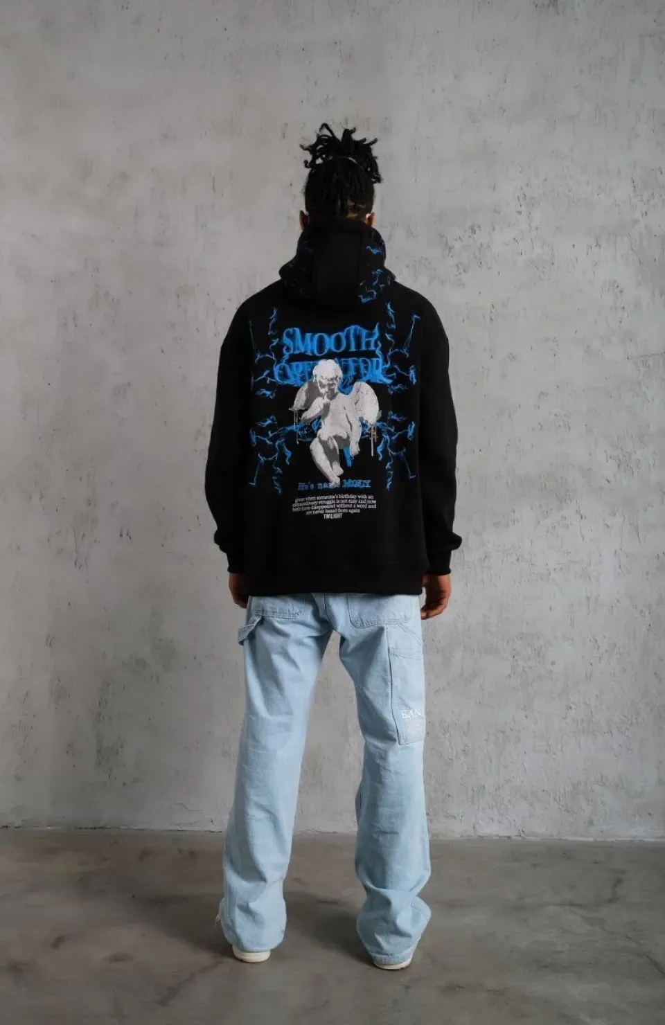 Erkek Yıldırım Baskılı Kapşonlu Sweat - Siyah