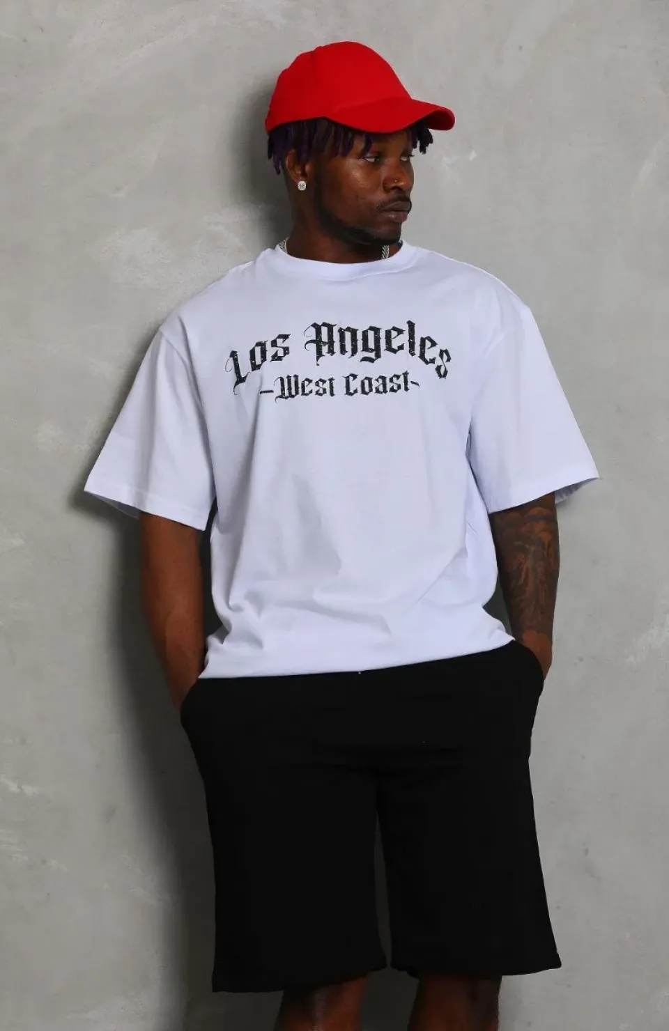 Unisex Oversize Baskılı Bisiklet Yaka T-Shirt - Beyaz