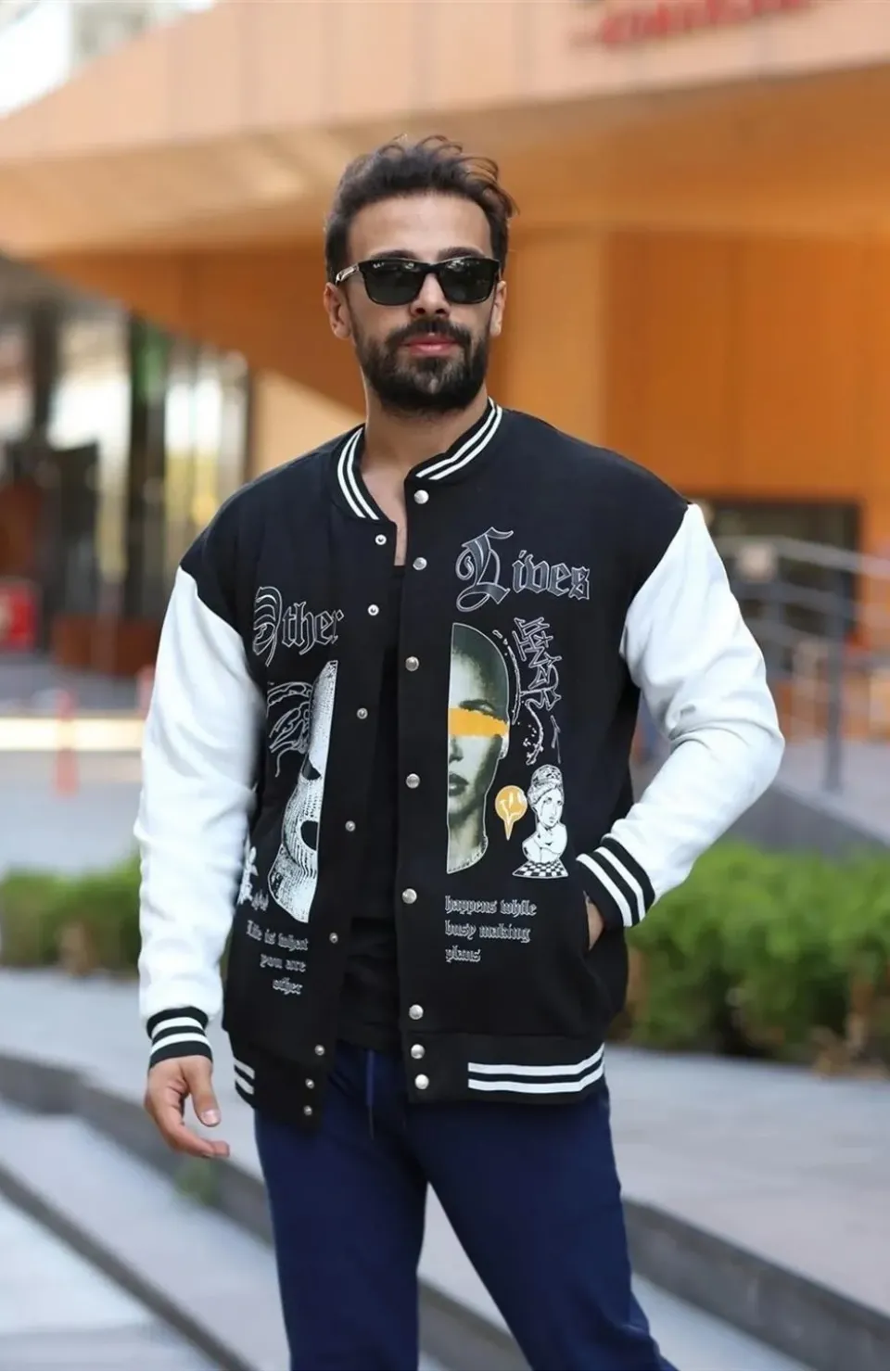 Erkek Oversize Kolej Ceket - Siyah