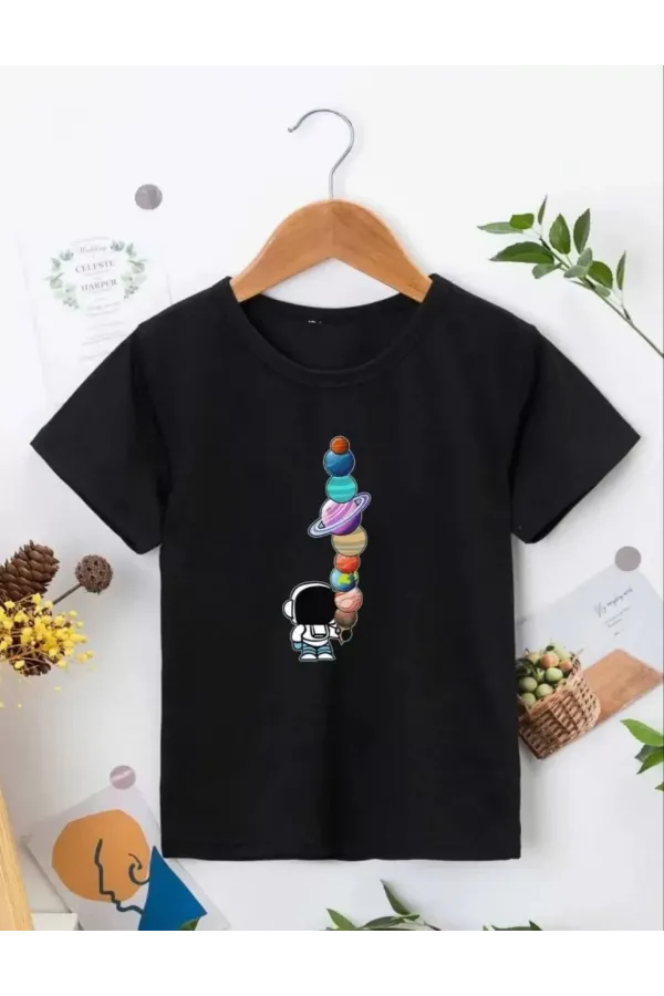Çocuk Unisex Baskılı T-Shirt - Siyah