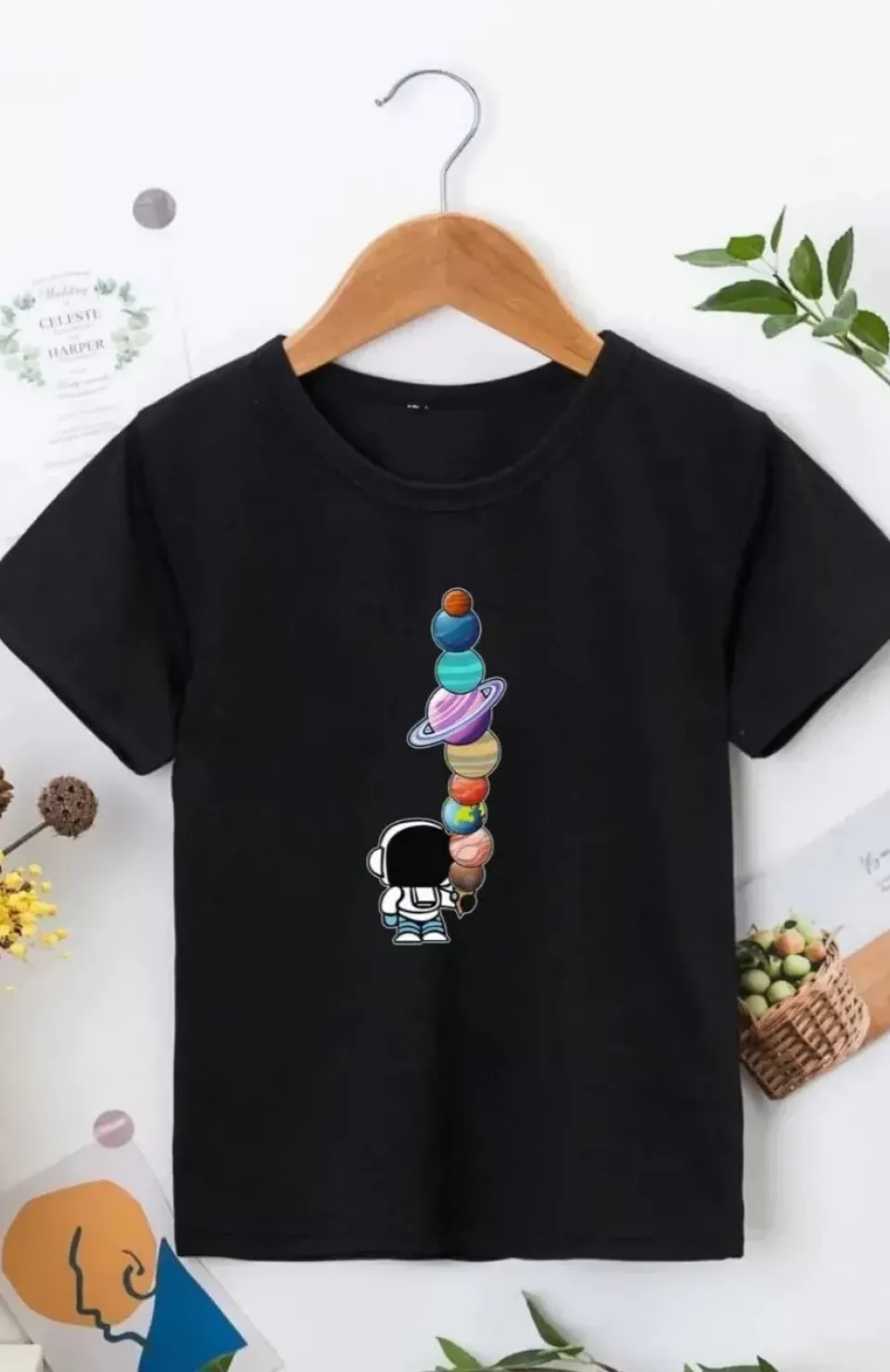 Çocuk Unisex Baskılı T-Shirt - Siyah