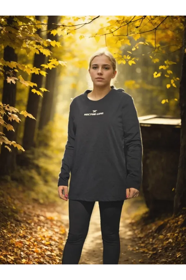 Unisex Bisiklet Yaka Uzun Kollu T-Shirt - Siyah