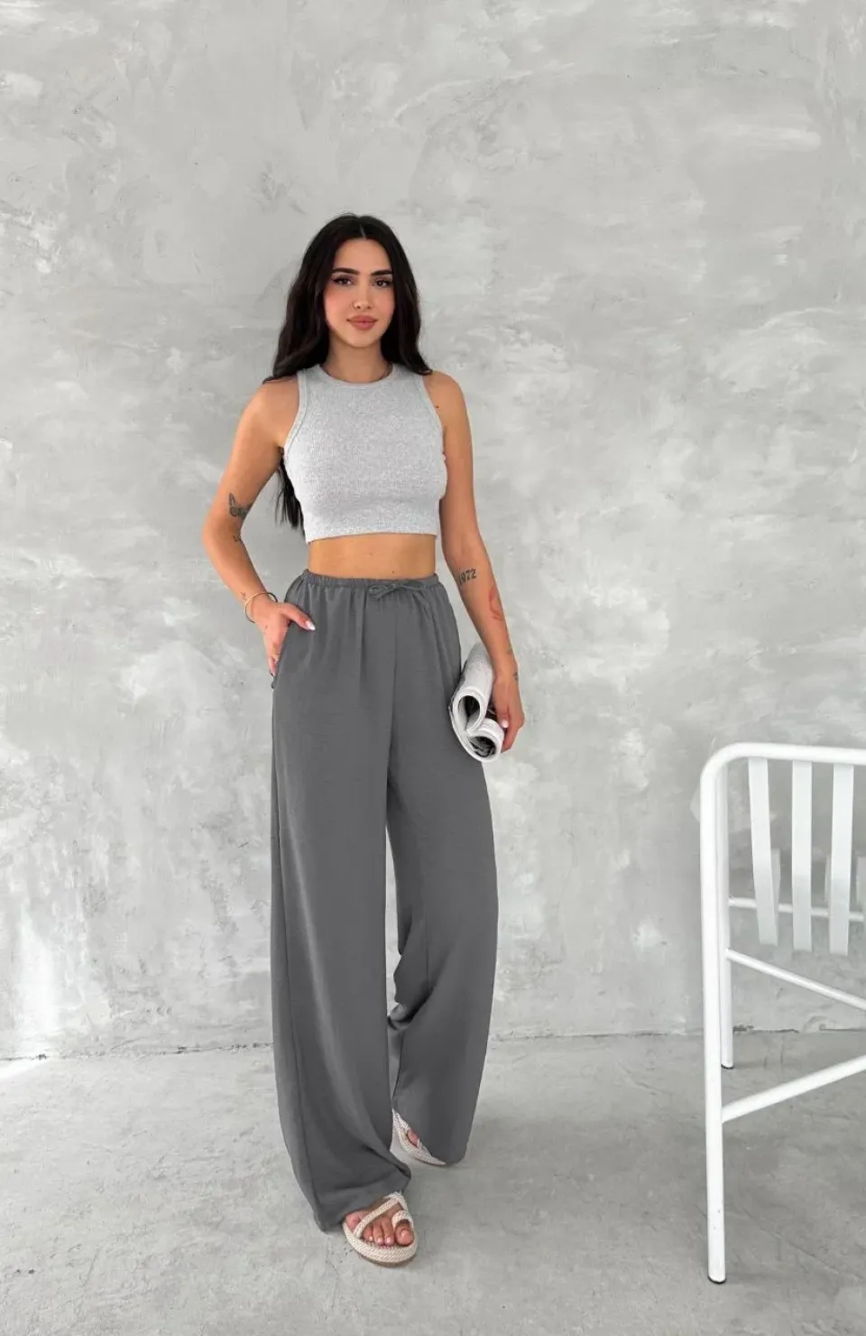 Ayrobin Oversize Kadın Pantalon - Füme