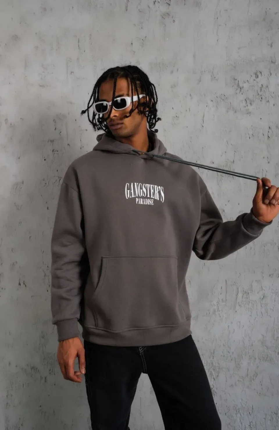 Erkek Paradise Baskılı Kapüşonlu Sweat - Gri Somersan Giyim | Kadın, Erkek ve Çocuk Moda
