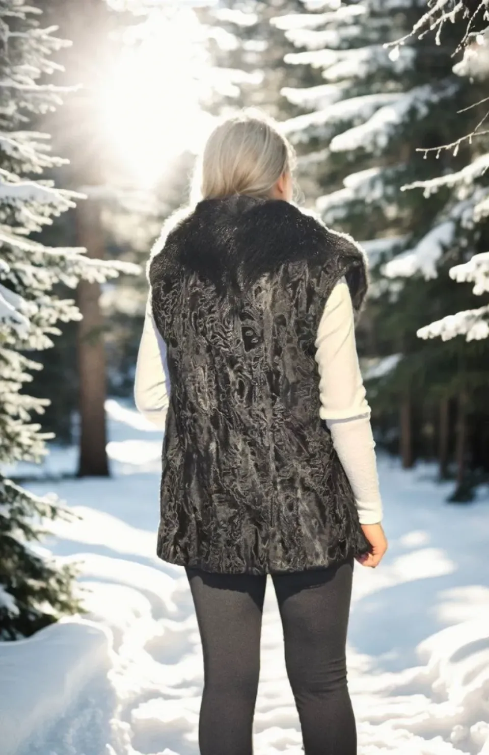 Kadın Kolsuz Hakiki Kürk - Siyah