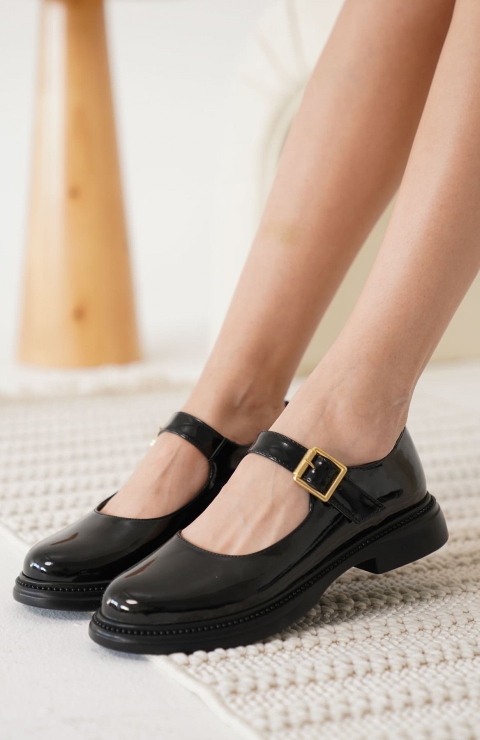 Siyah Rugan Toka Detaylı Mary Jane Ayakkabı TR09MS01A Somersan Giyim | Kadın, Erkek ve Çocuk Moda