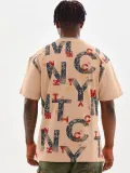 Unisex Baskılı Oversize T-Shirt - Bej