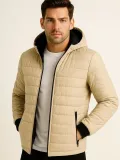 Erkek Şişme Kapüşonlu Fermuarlı Mont Su itici Kapitone Astarlı Kumaş Cepli Kışlık Rahat Kalıp - Bej Somersan Giyim | Kadın, Erkek ve Çocuk Moda