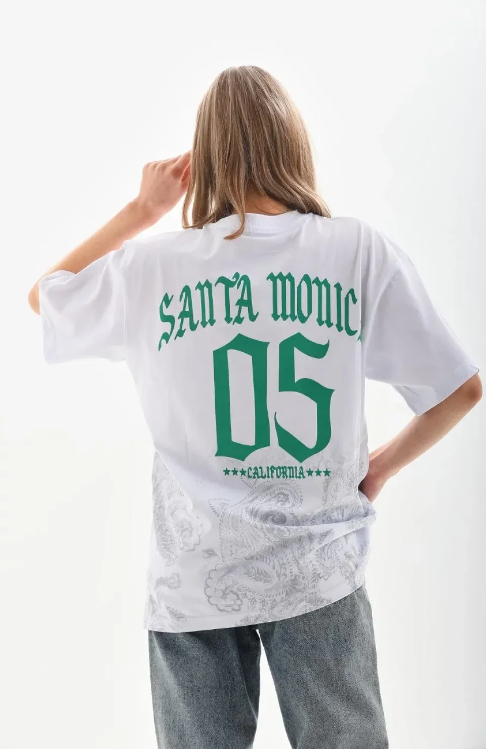 Unisex Baskılı Oversize T-Shirt - Beyaz