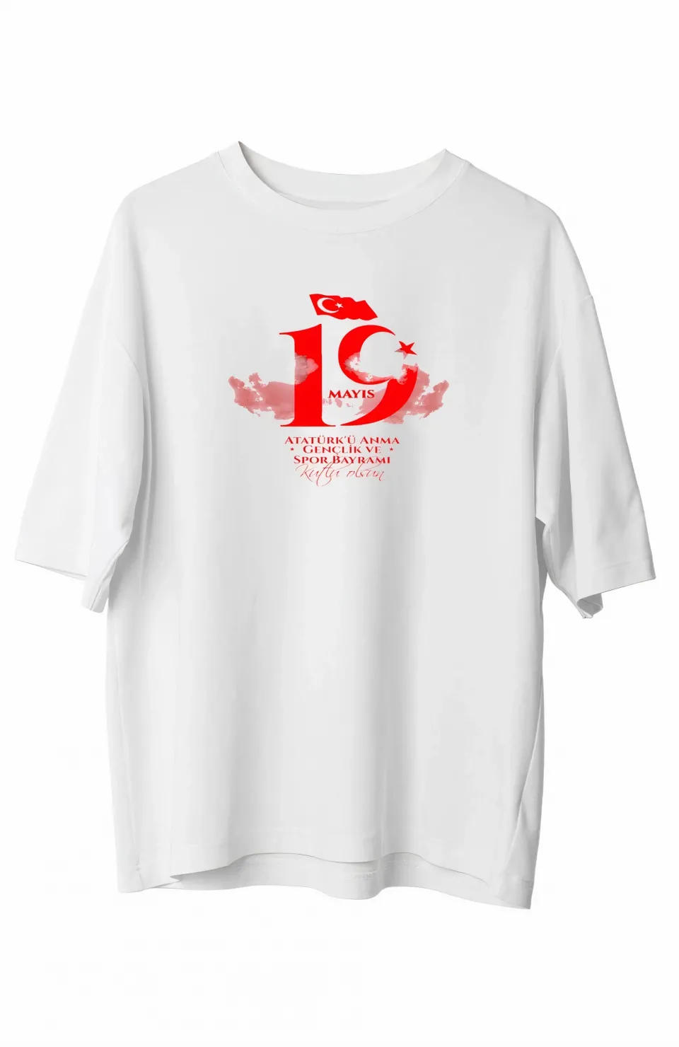 19 Mayıs Unisex Baskılı T-shirt - Beyaz