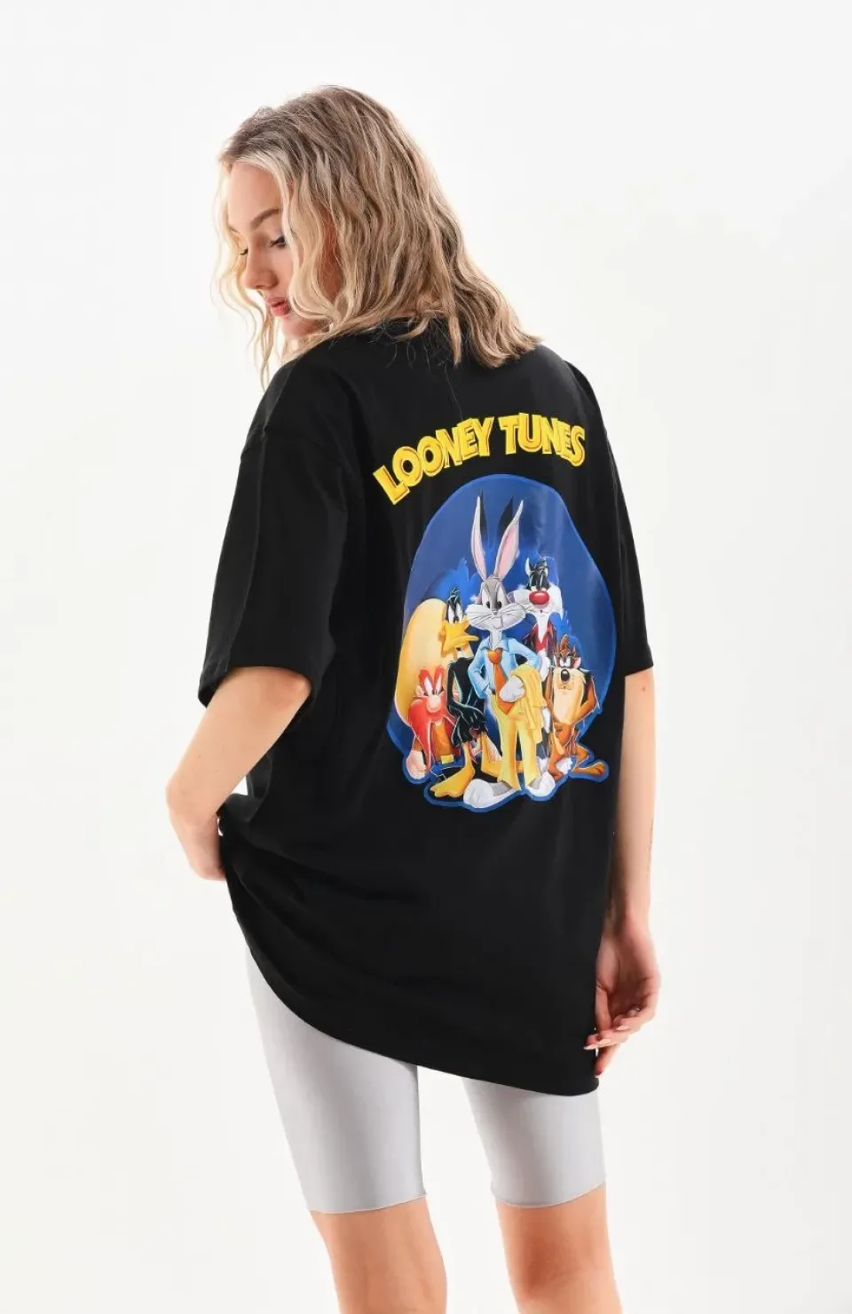 Unisex Baskılı Oversize T-Shirt - Siyah