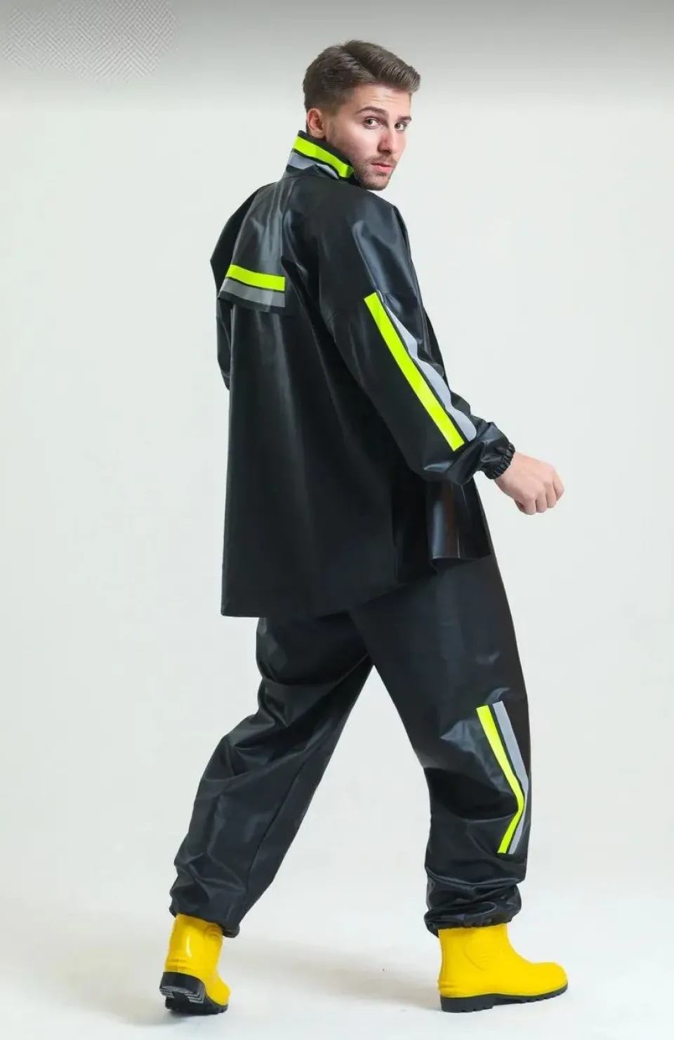 Premium Motorcu Kurye Yağmurluk Takım Su Geçirmez PVC Kumaş Reflektörlü TÜBİTAK Onaylı - Siyah