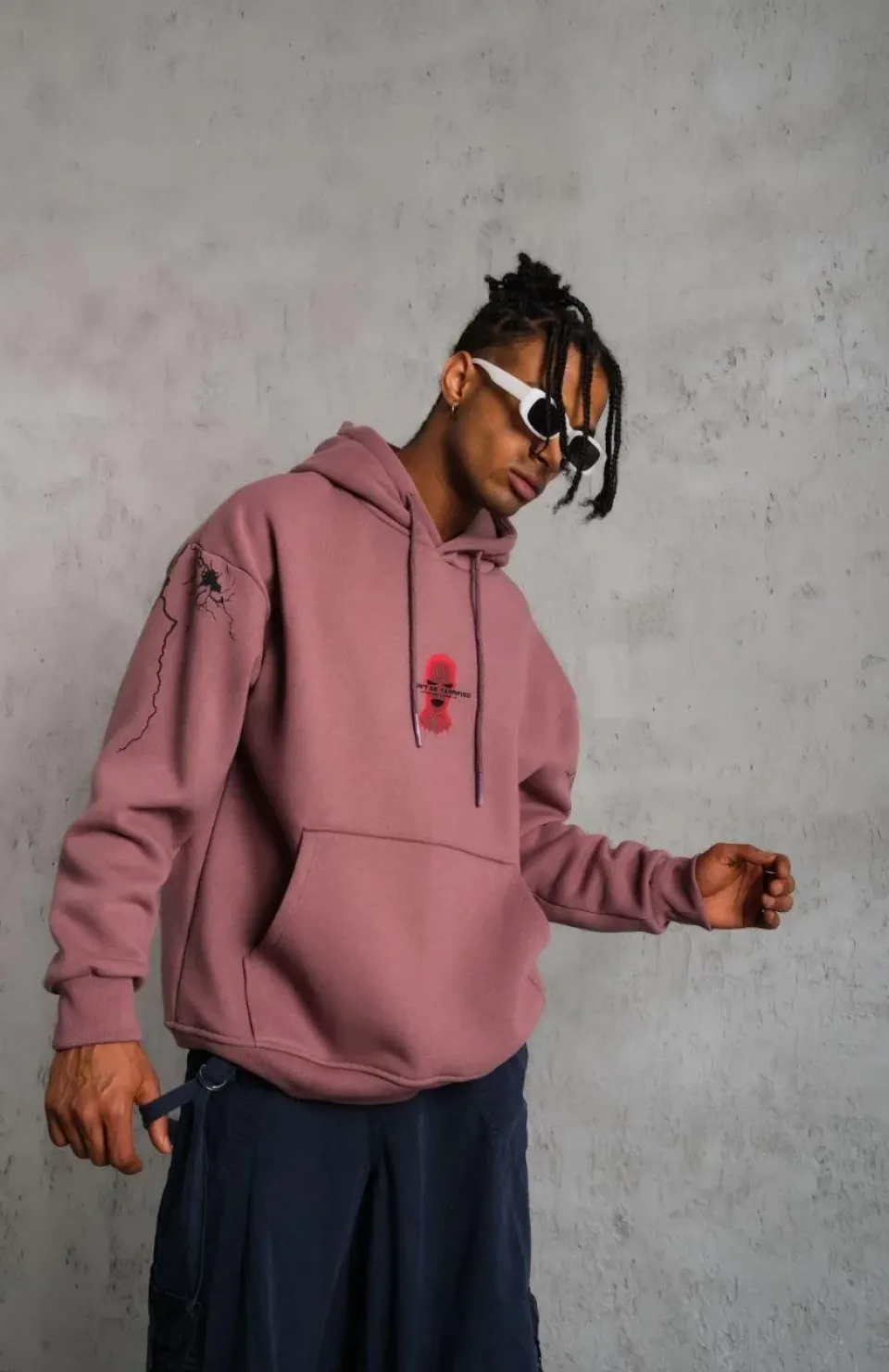 Erkek Maske Baskılı Kapüşonlu Sweat - Gül Kurusu Somersan Giyim | Kadın, Erkek ve Çocuk Moda