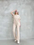 Osy Modal Yumuşak dokulu Kumaş Bisiklet Yaka Kısa Kollu Takım - Bej