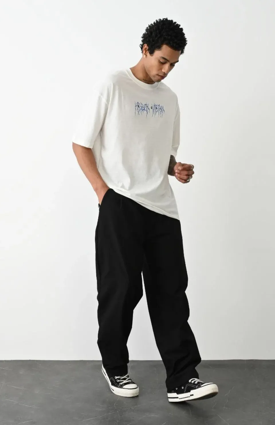 Unisex Baskılı Oversize T-Shirt - Beyaz