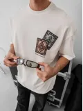Erkek Baskılı Oversize T-shirt - Beyaz