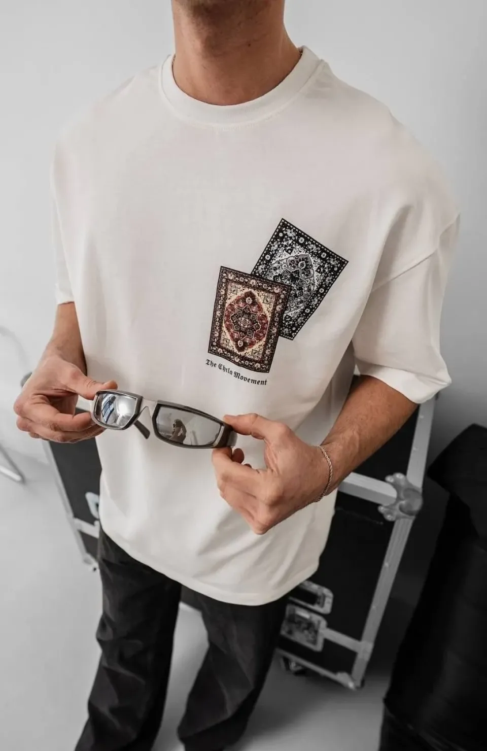 Erkek Baskılı Oversize T-shirt - Beyaz