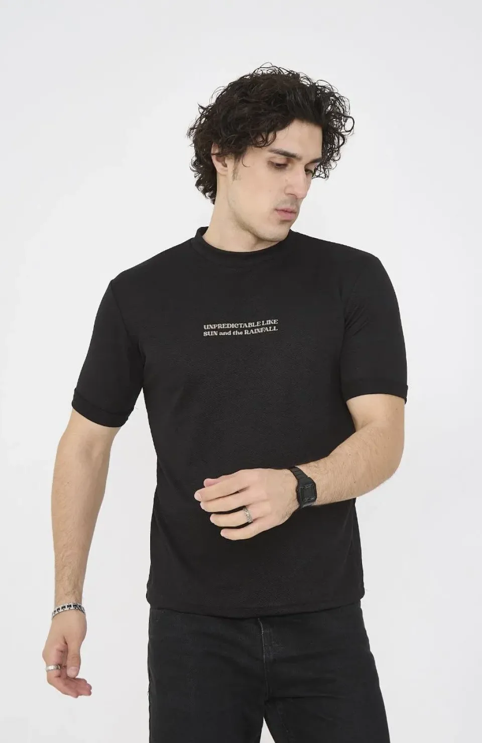 Unisex Bisiklet Yaka Slim fit T-Shirt- Siyah