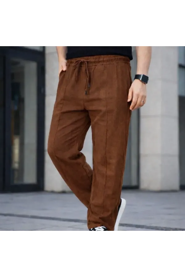 Erkek Keten Cepli Çıma Dikişli jogger Buggy Pantalon Rahat kalıp - Kahverengi
