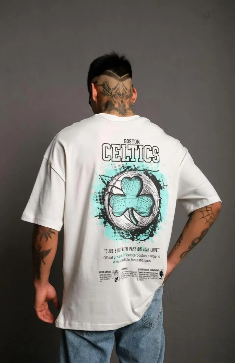 Erkek Sırt Baskılı T-shirt - Beyaz