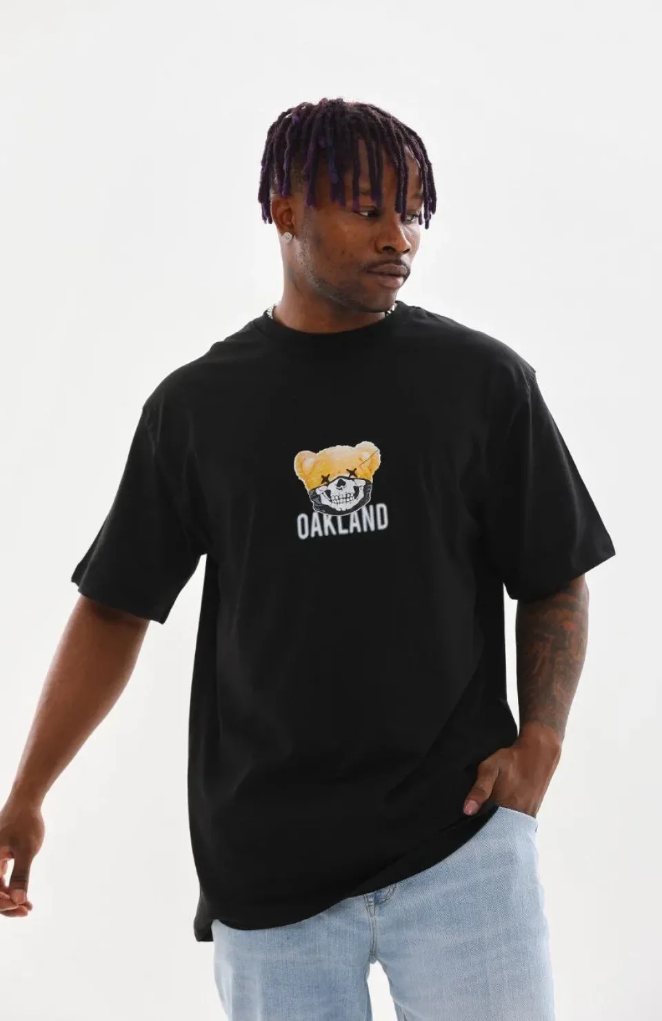 Unisex Baskılı Oversize T-Shirt - Siyah