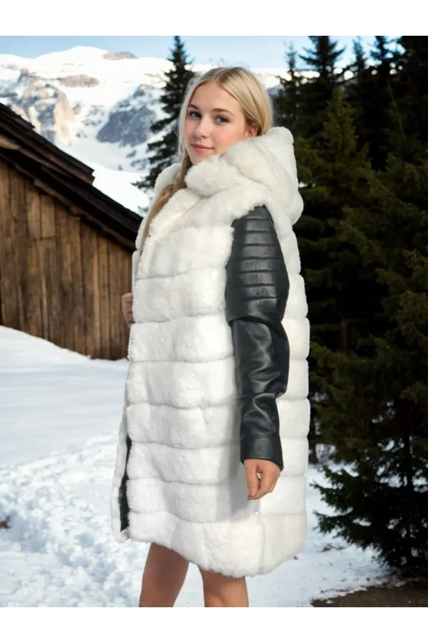Kadın Hakiki Deri ve Suni Kürk - Beyaz