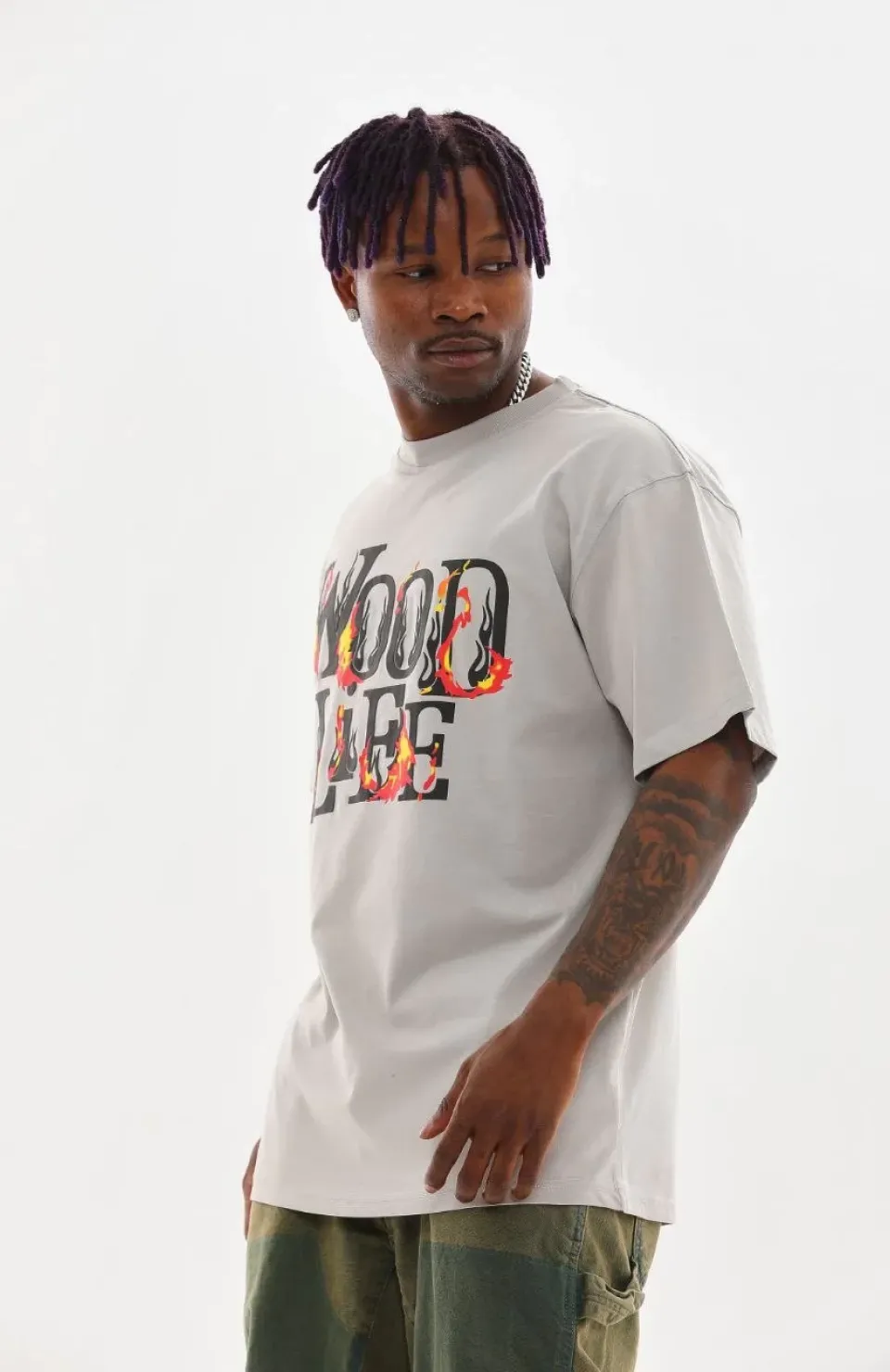 Unisex Baskılı Oversize T-Shirt - Gri