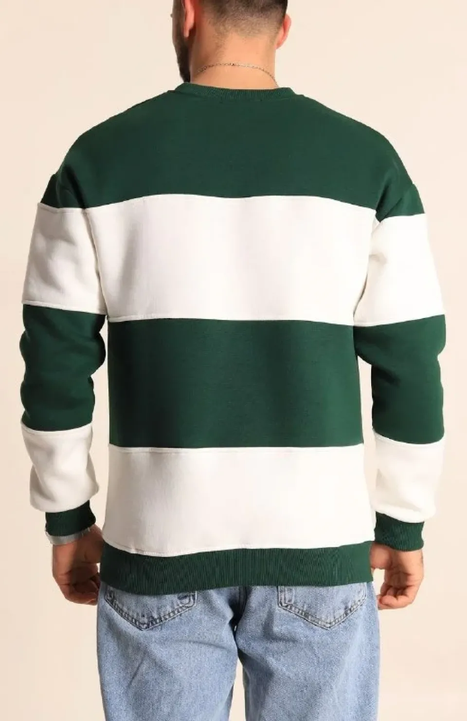 Parçalı Bisiklet Yaka Baskılı SweatShirt - Yeşil