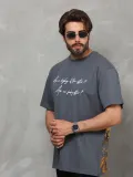 Unisex Bisiklet Yaka Baskılı Oversize T-Shirt - Füme Somersan Giyim | Kadın, Erkek ve Çocuk Moda