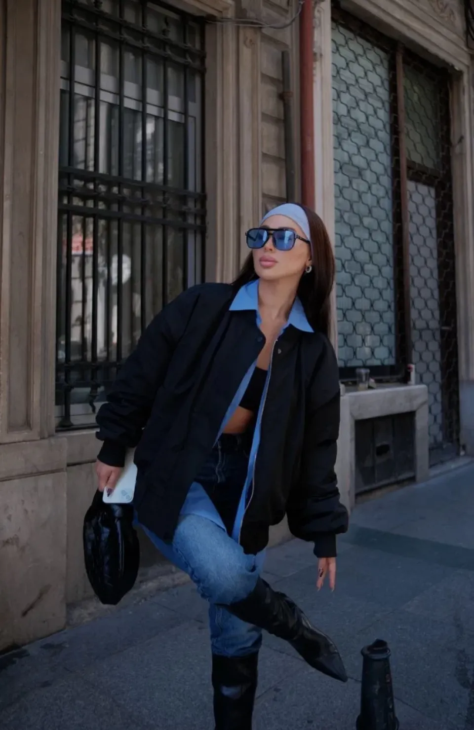 Cepli Bomber Ceket Mont - Siyah