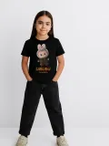 Kız Labubu Çocuk Baskılı T-Shirt - Siyah