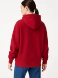 Samuray Ninja Çift Kapüşonlu Kadın Hoodie Oversize Kanguru Cepli, Bahar & Kışlık Fermuarlı Sweatshirt- Kırmızı
