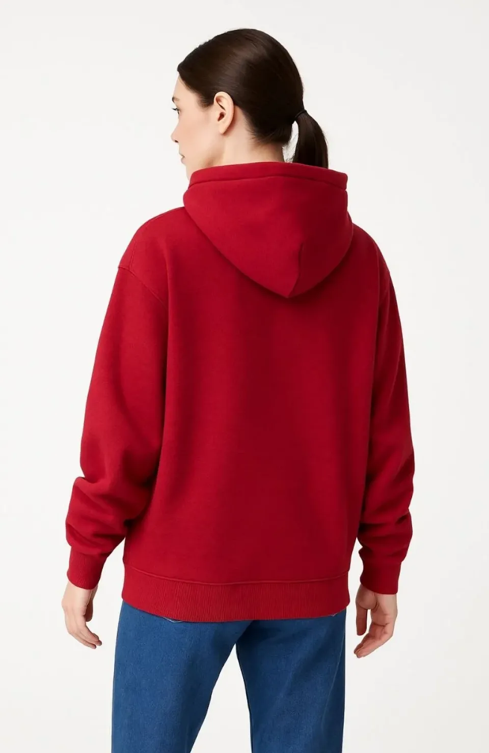 Samuray Ninja Çift Kapüşonlu Kadın Hoodie Oversize Kanguru Cepli, Bahar & Kışlık Fermuarlı Sweatshirt- Kırmızı