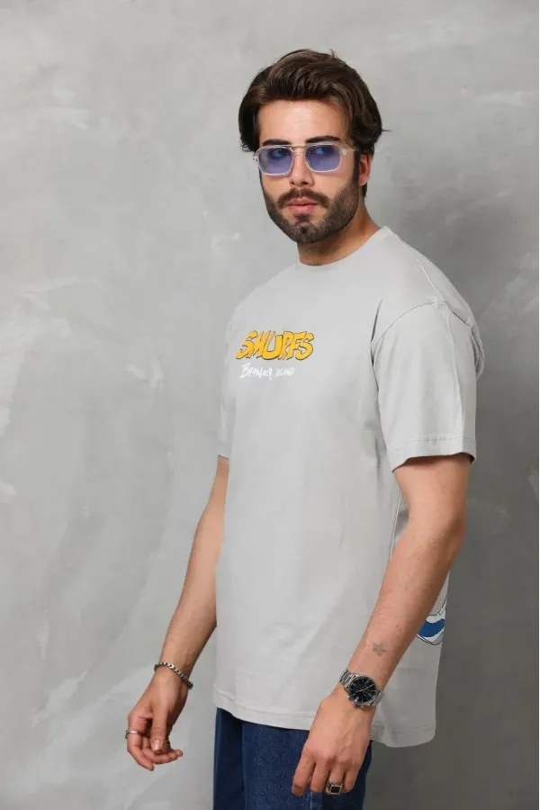 Unisex Basic Bisiklet Yaka Oversize T-Shirt - Gri