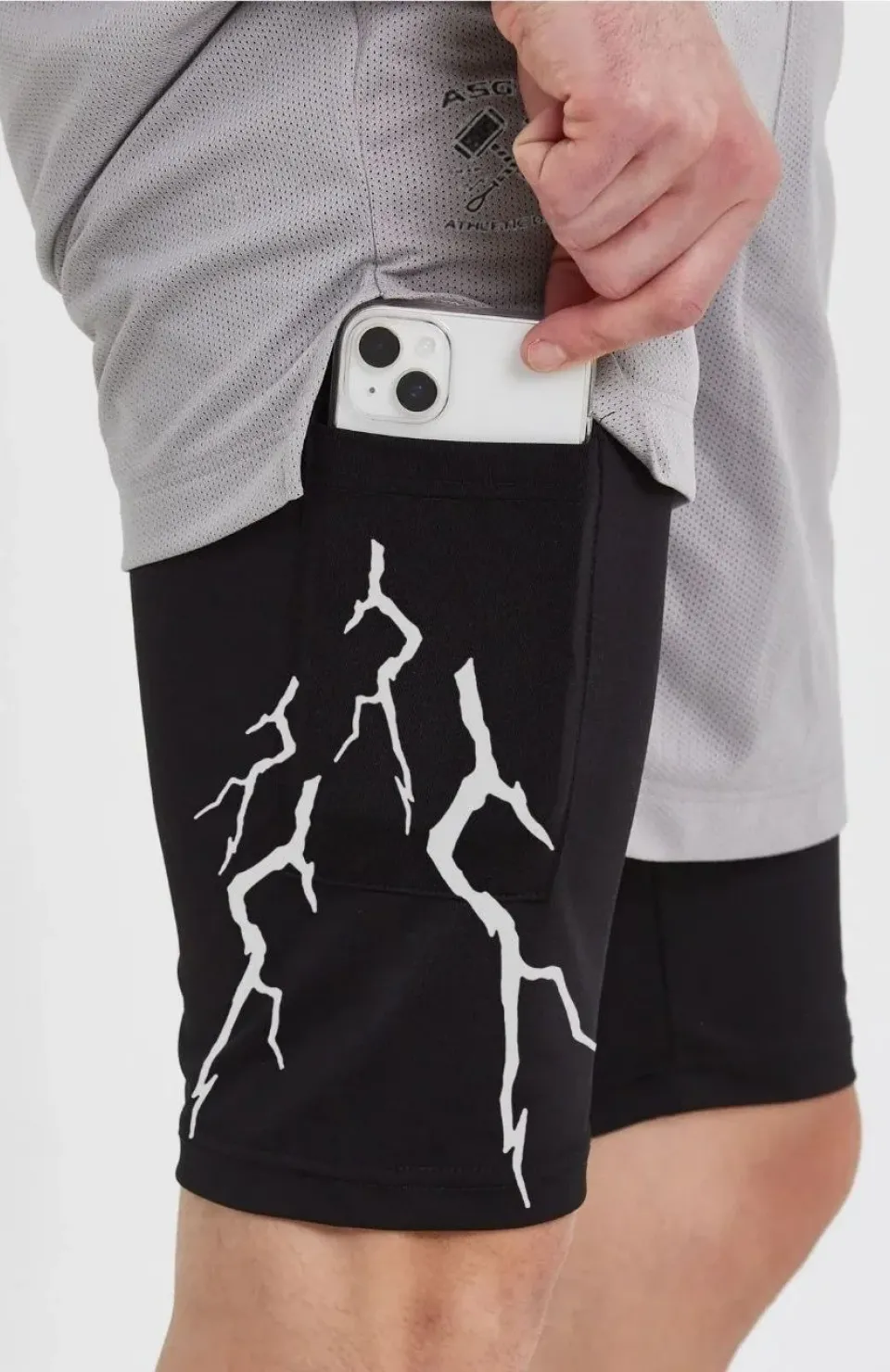 Unisex Baskılı İç Cepli Sporcu Alt Taytlı Şort - Gri