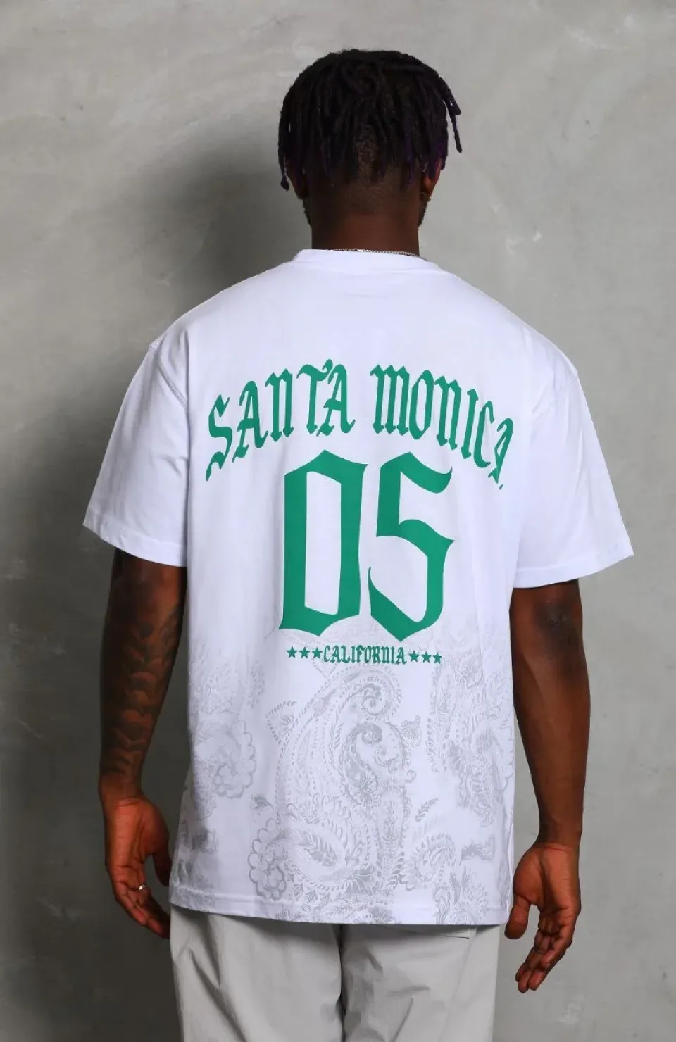 Unisex Oversize Baskılı Bisiklet Yaka T-Shirt - Beyaz